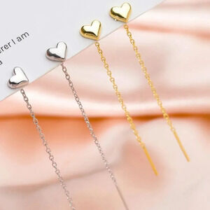 925 Sterling Silver Heart Threader Earrings Minimalist Dainty Threaders